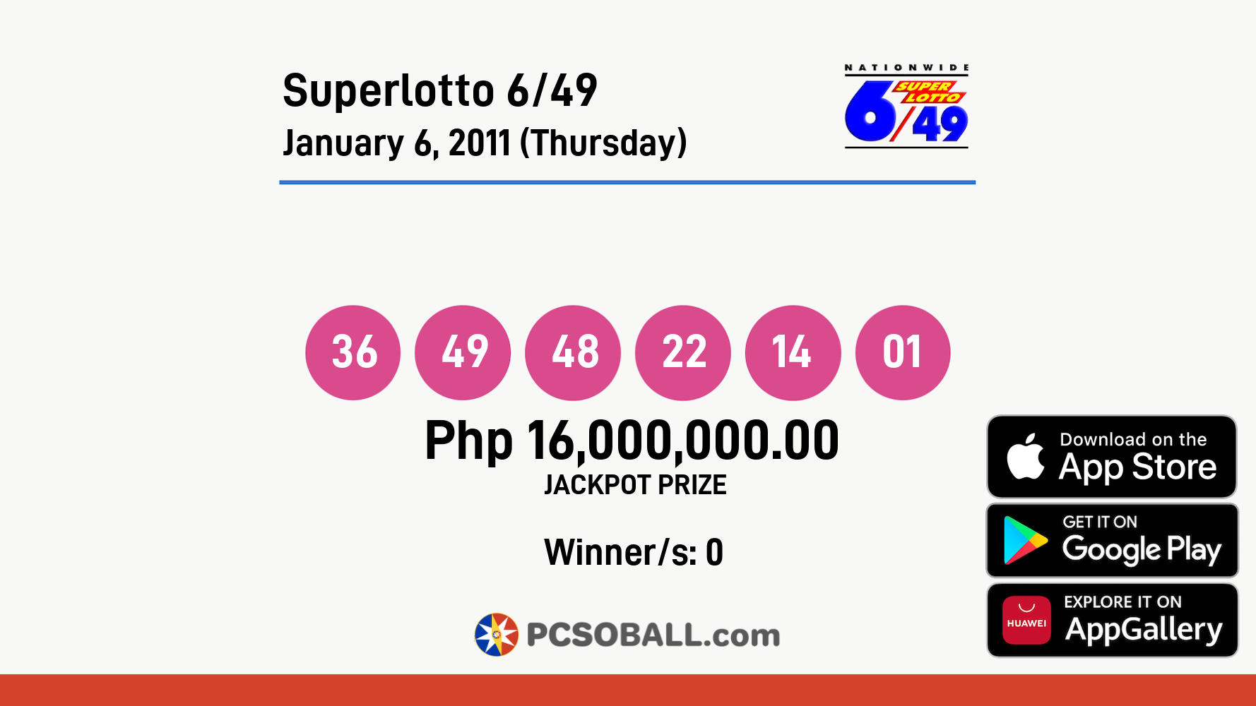 Superlotto 6/49 January 6, 2011 (Thursday) Result