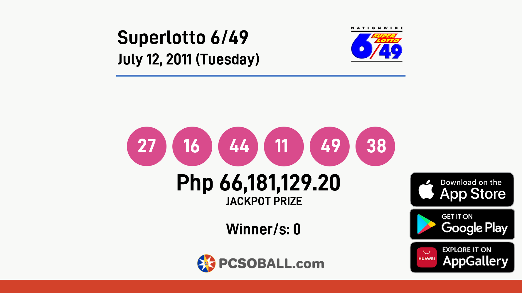 Superlotto 6/49 July 12, 2011 (Tuesday) Result