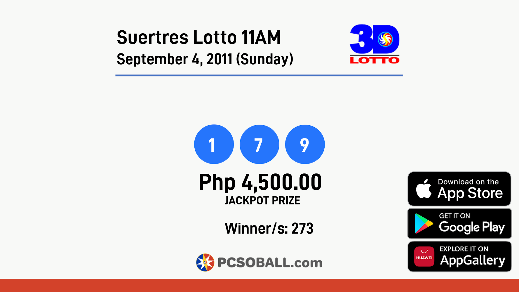 Suertres Lotto 11AM September 4, 2011 (Sunday) Result