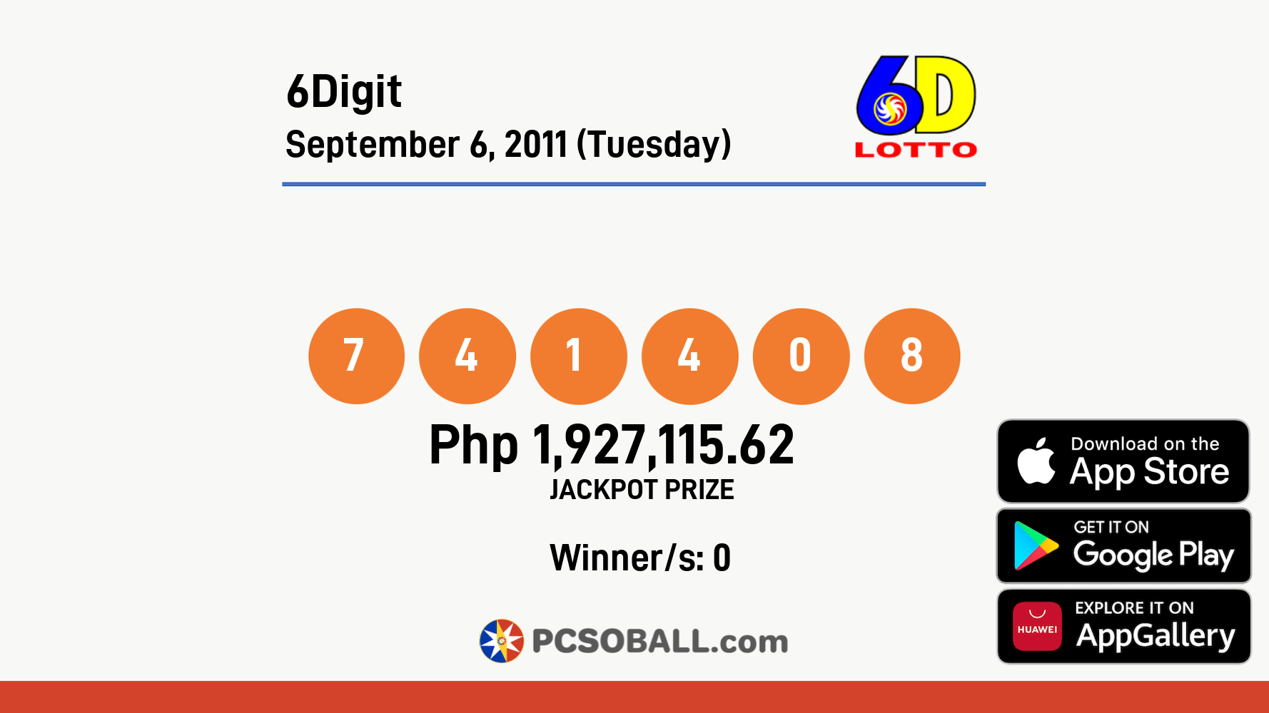 6Digit September 6, 2011 (Tuesday) Result