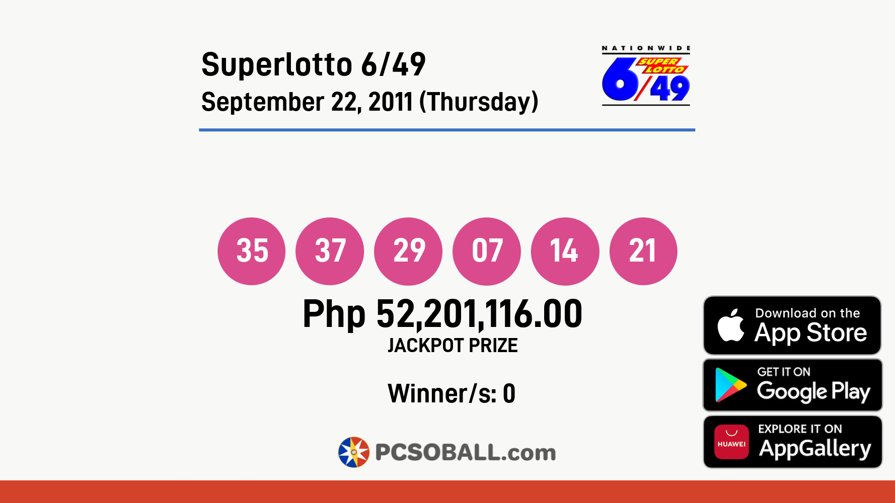 Superlotto 6/49 September 22, 2011 (Thursday) Result