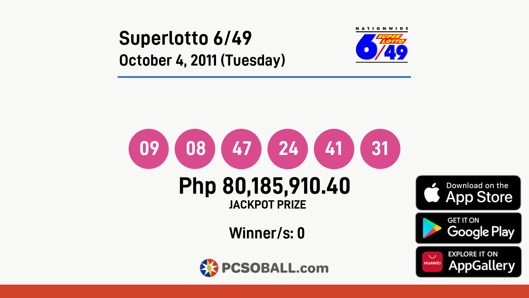 Superlotto 6/49 October 4, 2011 (Tuesday) Result