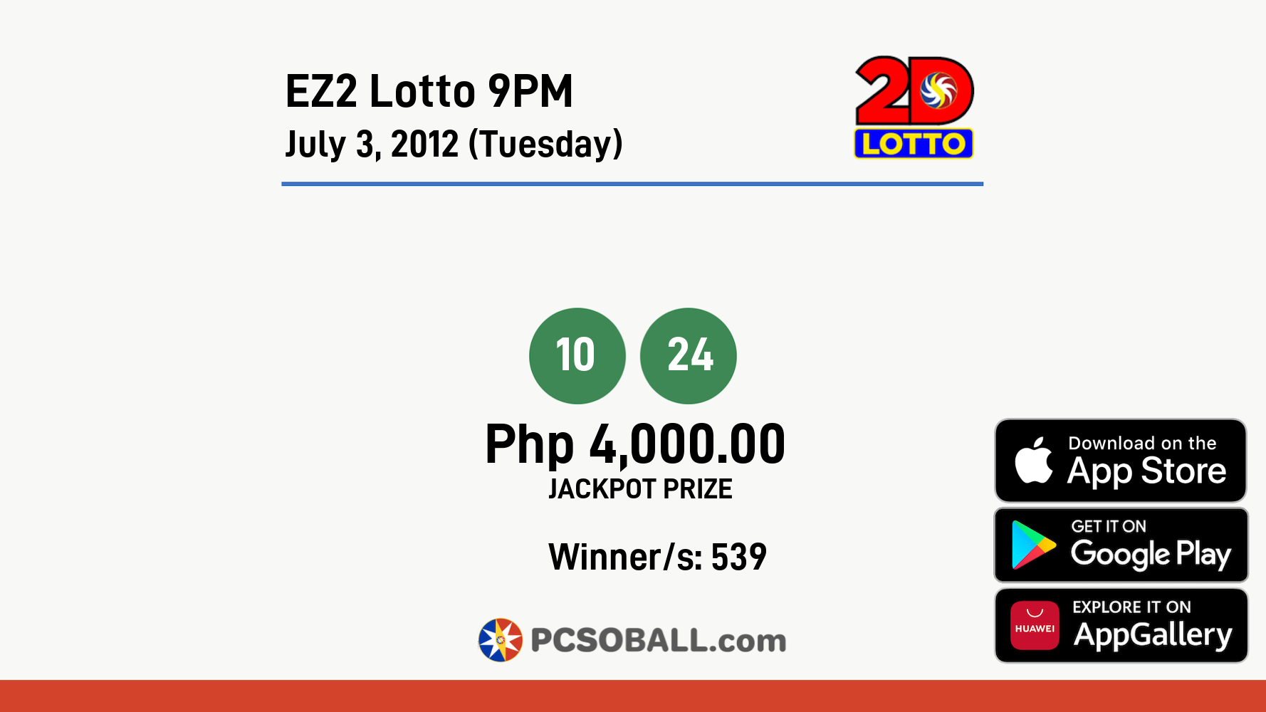 EZ2 Lotto 9PM July 3, 2012 (Tuesday) Result