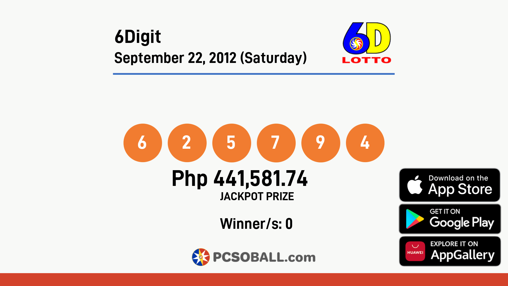 6Digit September 22, 2012 (Saturday) Result