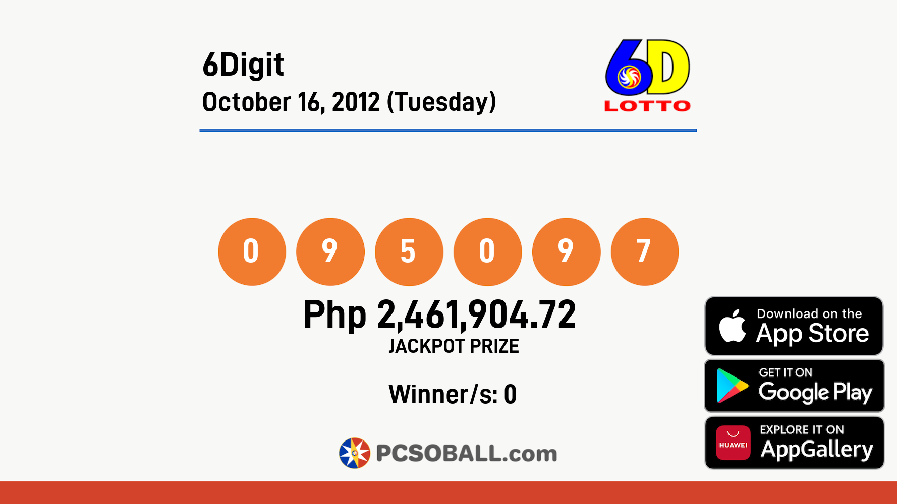 6Digit October 16, 2012 (Tuesday) Result