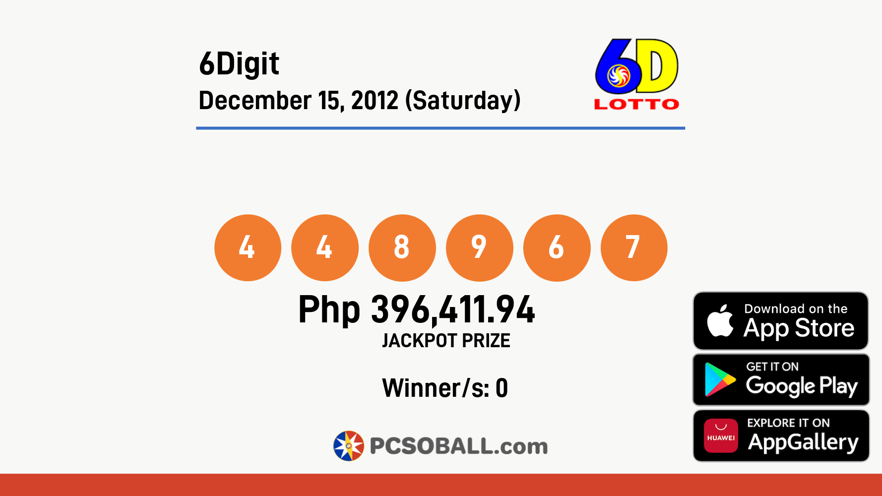 6Digit December 15, 2012 (Saturday) Result