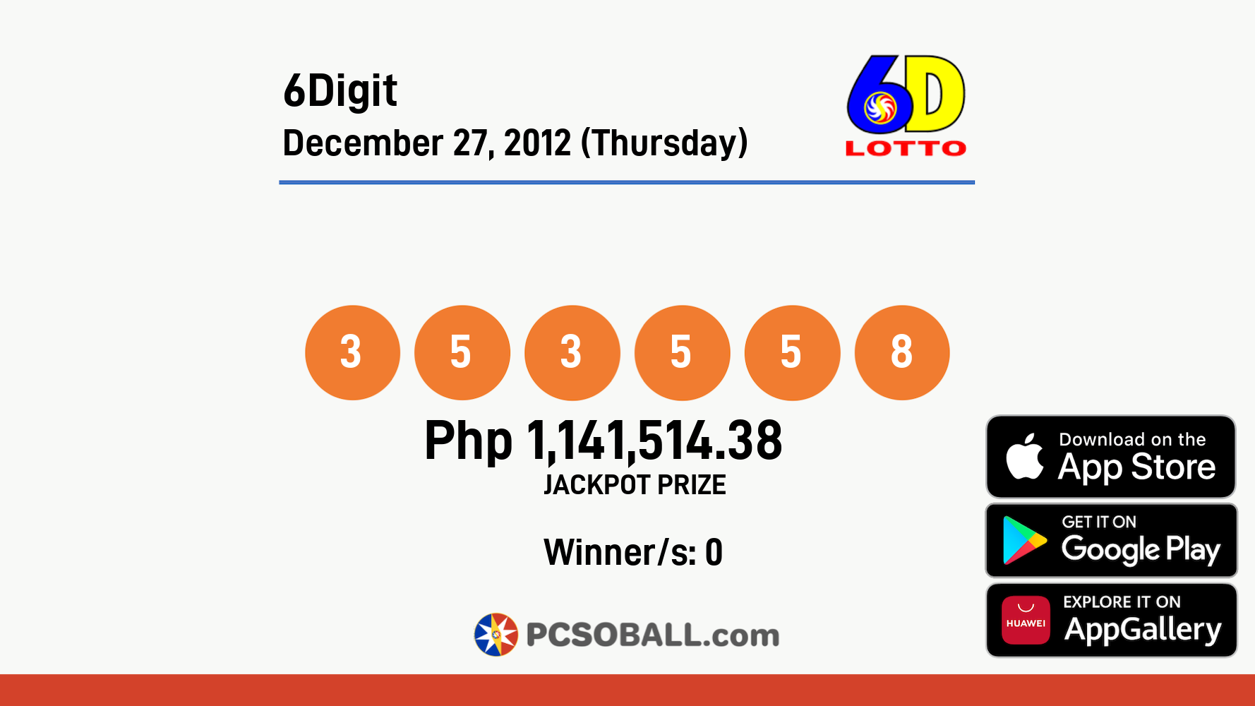 6Digit December 27, 2012 (Thursday) Result