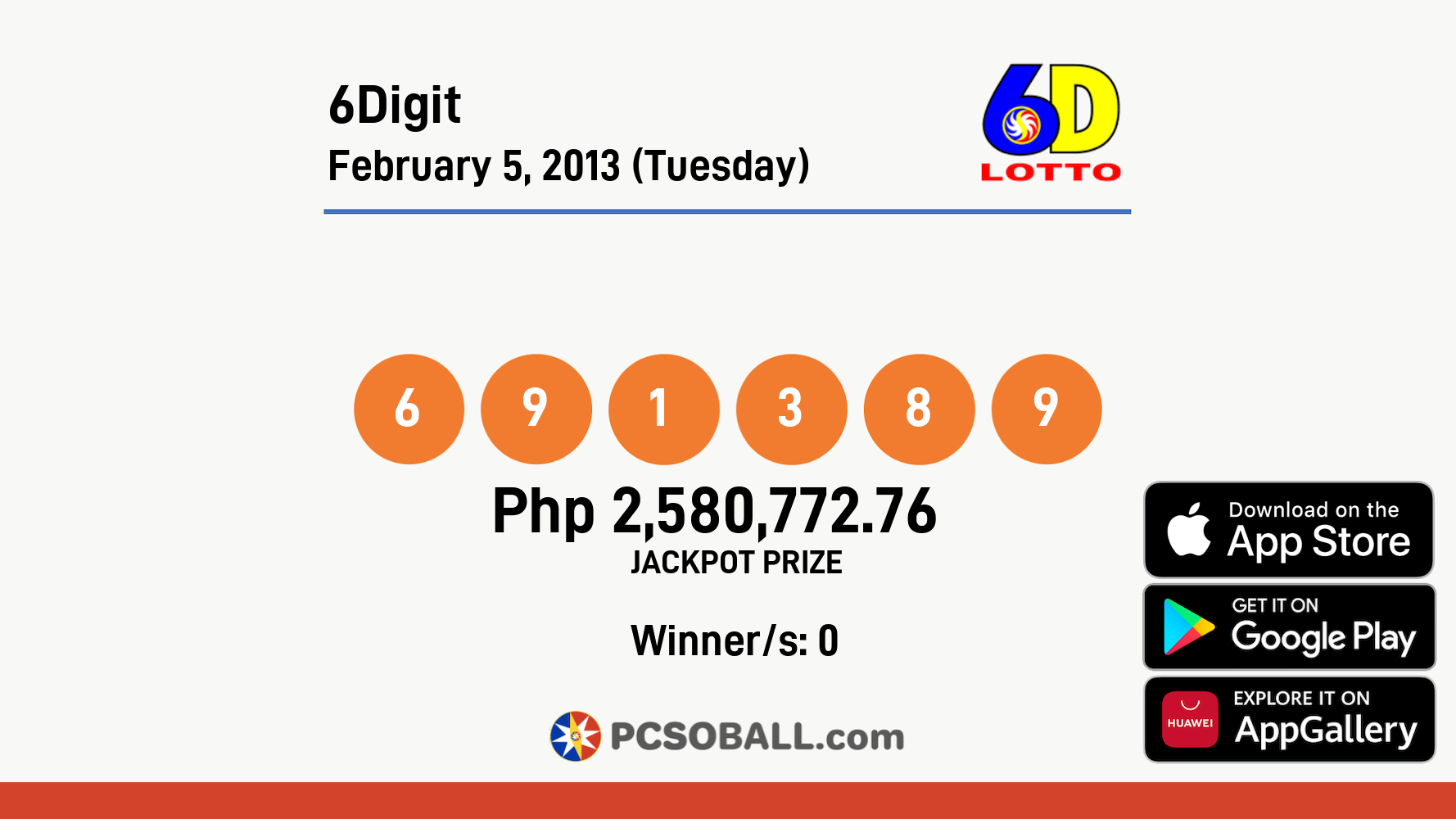6Digit February 5, 2013 (Tuesday) Result