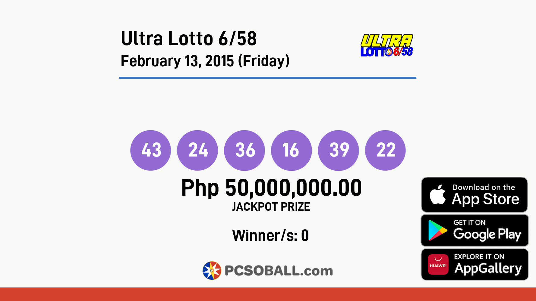 Ultra Lotto 6/58 February 13, 2015 (Friday) Result