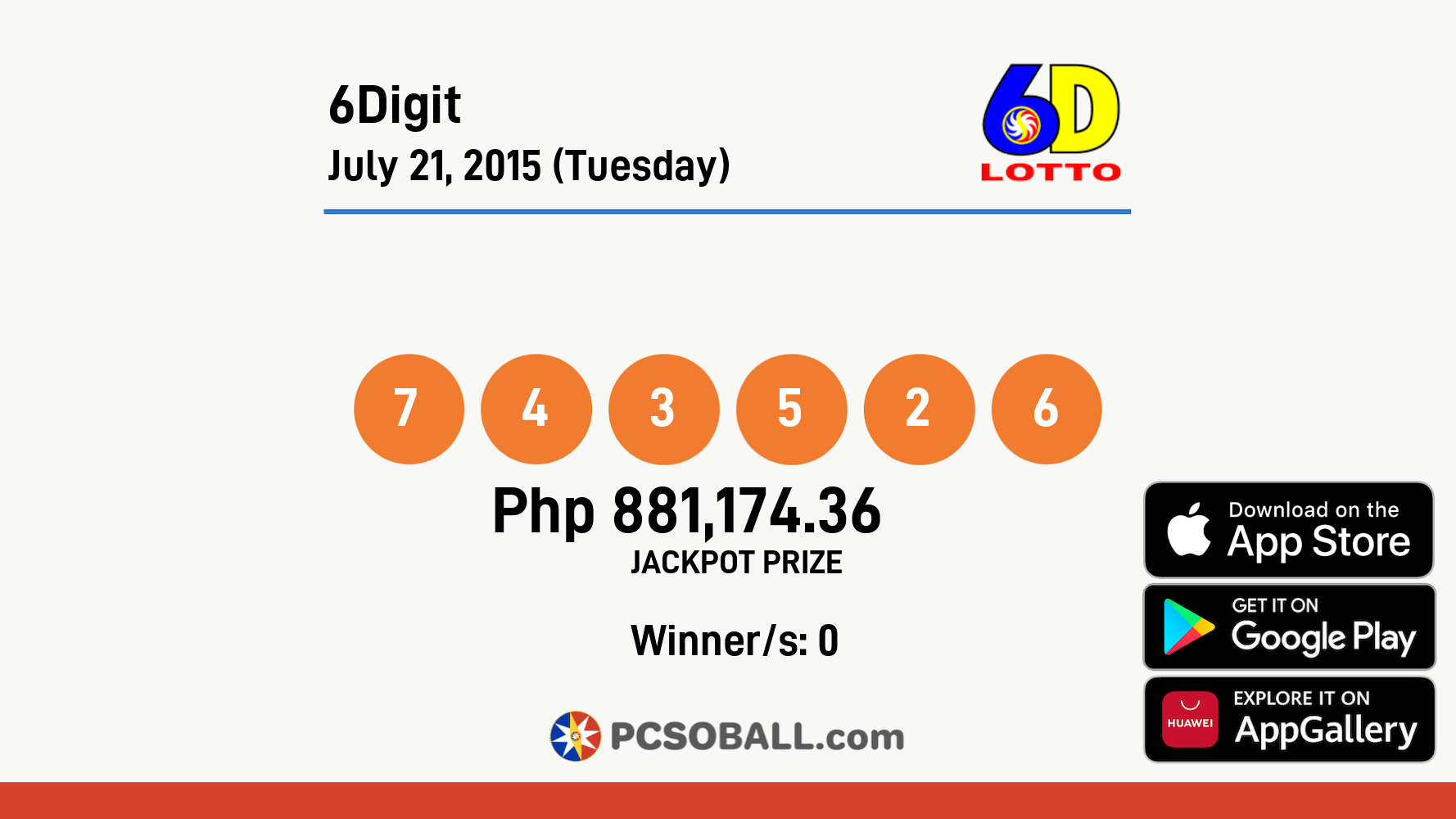 6Digit July 21, 2015 (Tuesday) Result