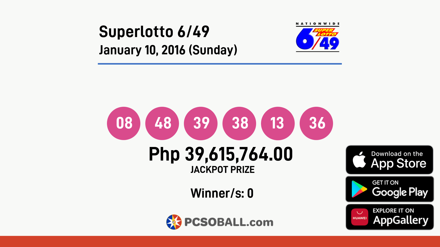 Superlotto 6/49 January 10, 2016 (Sunday) Result