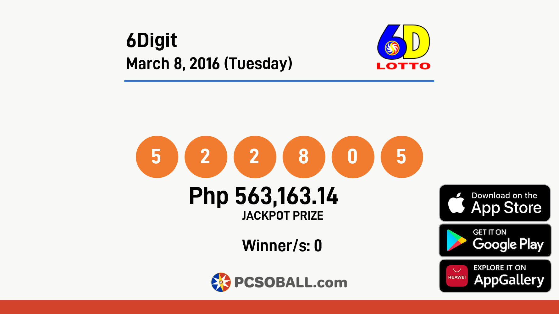 6Digit March 8, 2016 (Tuesday) Result