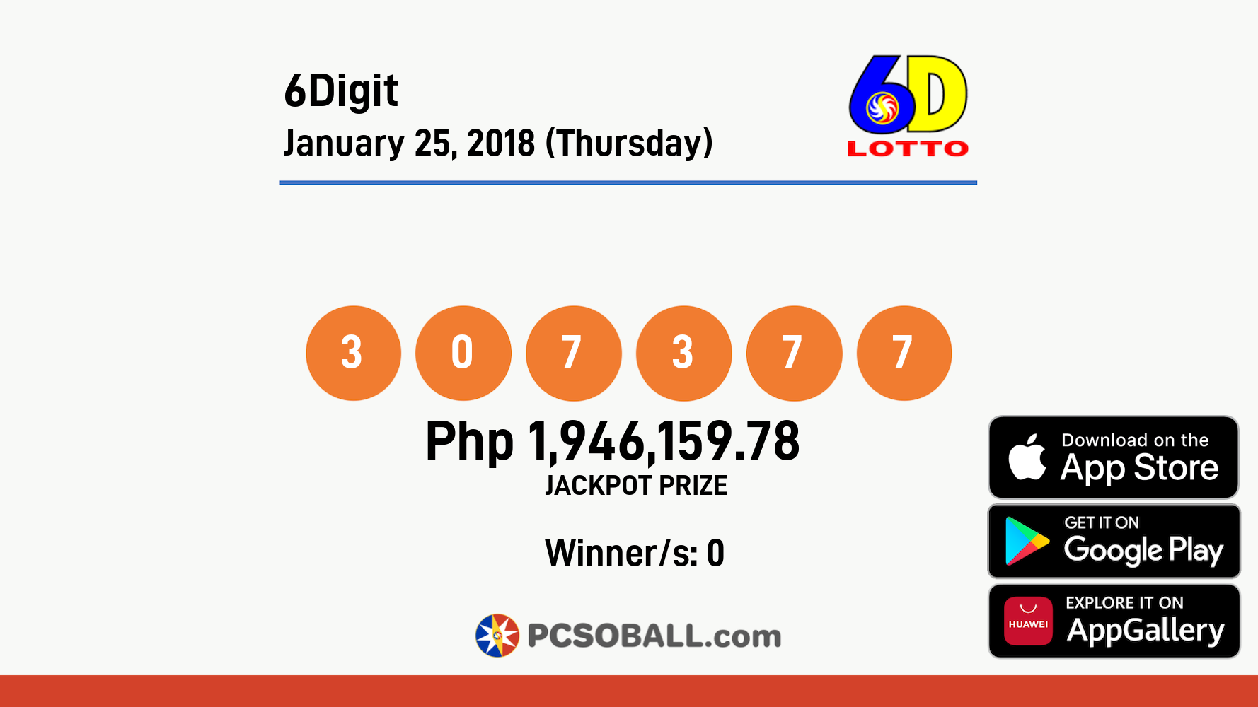 6Digit January 25, 2018 (Thursday) Result