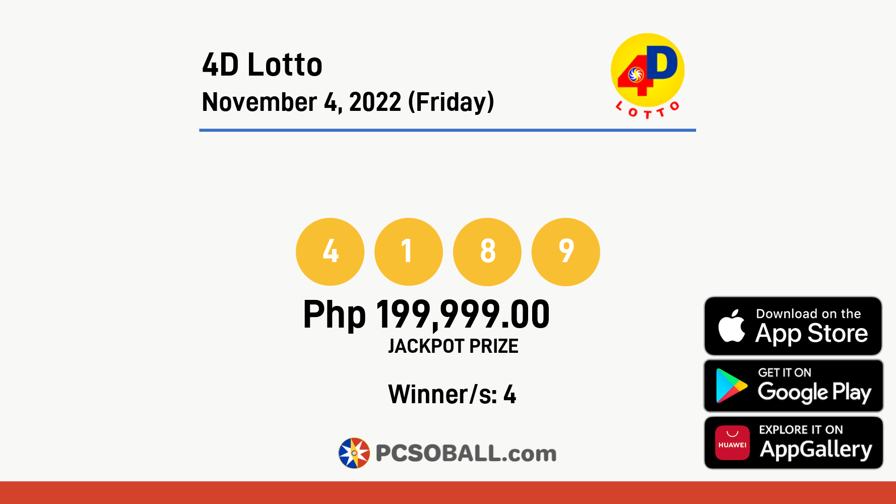4D Lotto November 4, 2022 (Friday) Result
