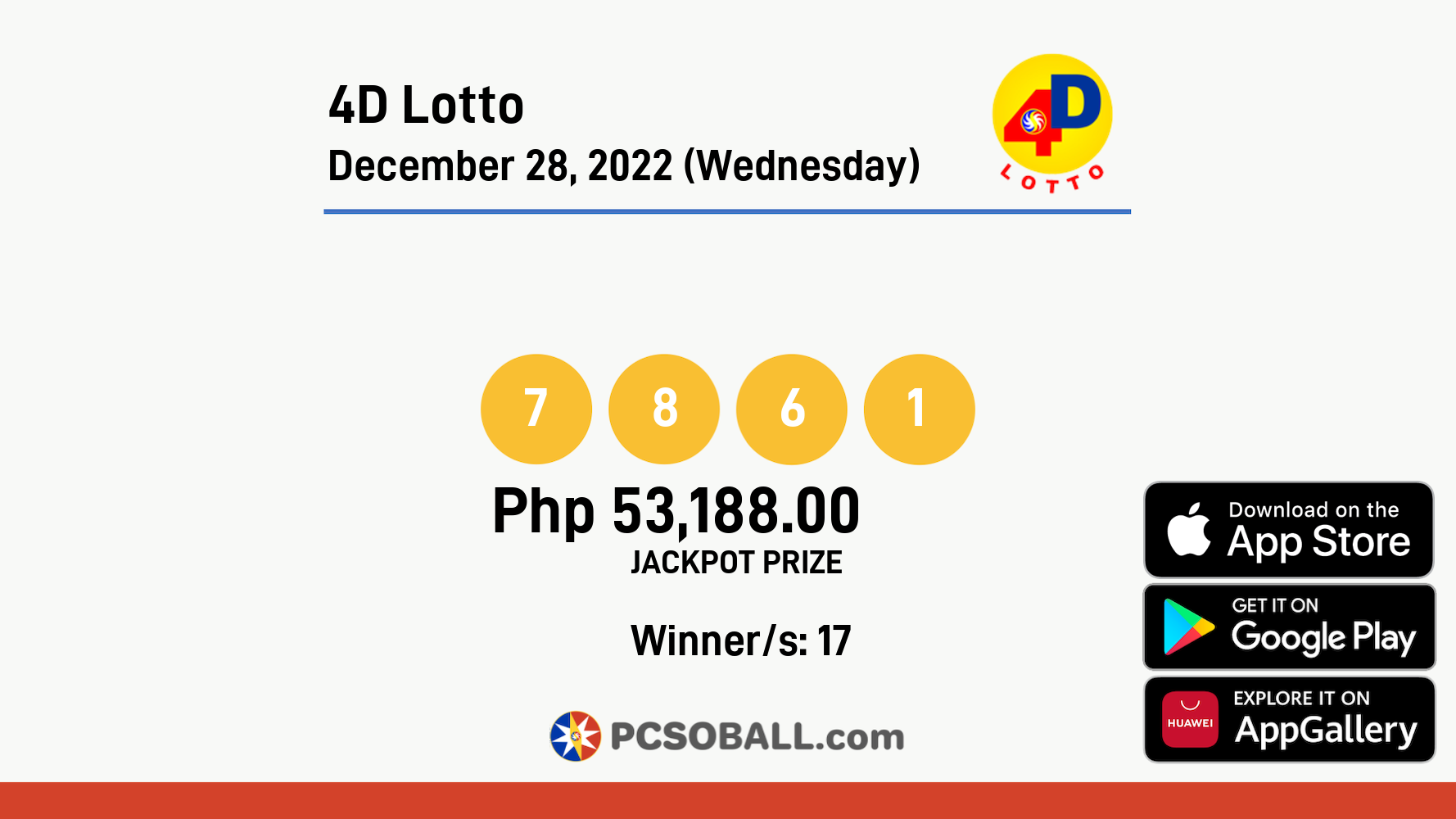 4D Lotto December 28, 2022 (Wednesday) Result