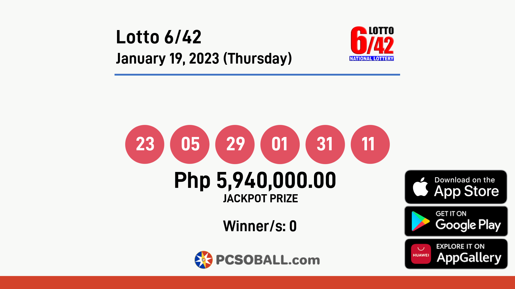 Lotto 6/42 January 19, 2023 (Thursday) Result