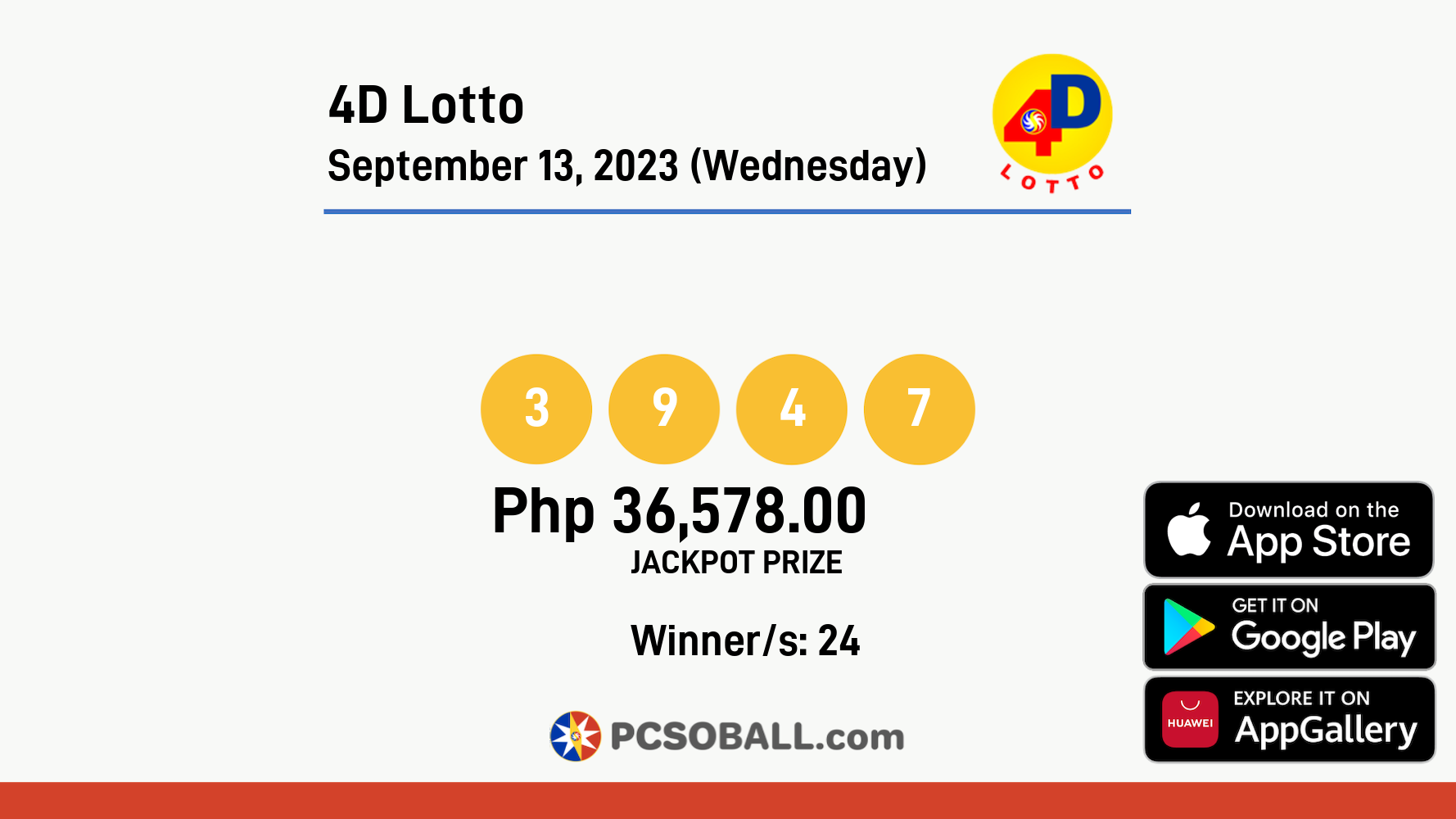 4D Lotto September 13, 2023 (Wednesday) Result