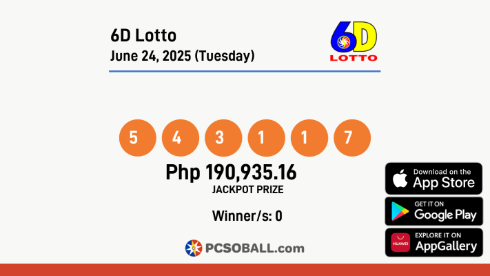 6D Lotto June 24, 2025 (Tuesday) Result