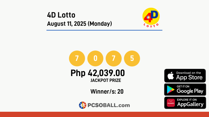 4D Lotto August 11, 2025 (Monday) Result