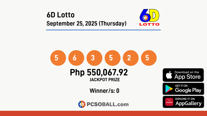 6D Lotto September 25, 2025 (Thursday) Result