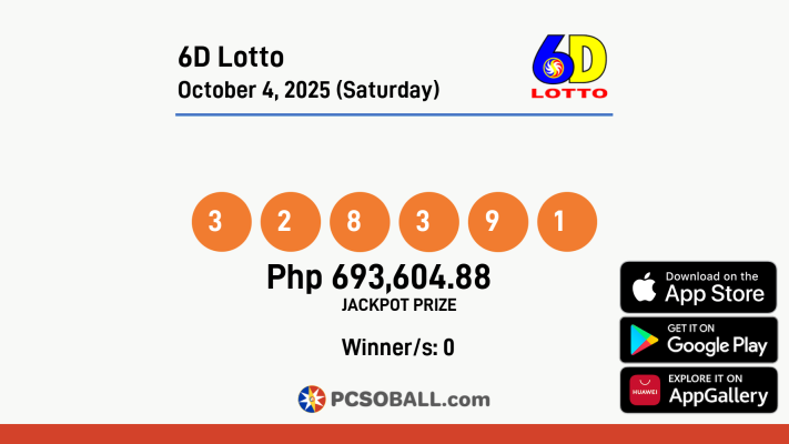 6D Lotto October 4, 2025 (Saturday) Result