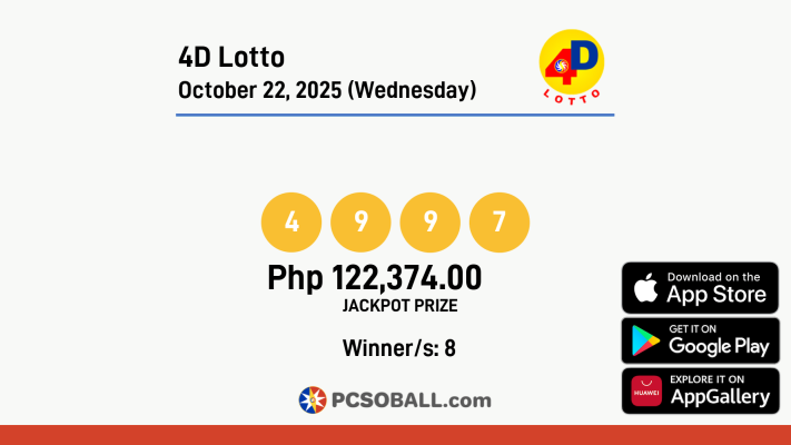 4D Lotto October 22, 2025 (Wednesday) Result