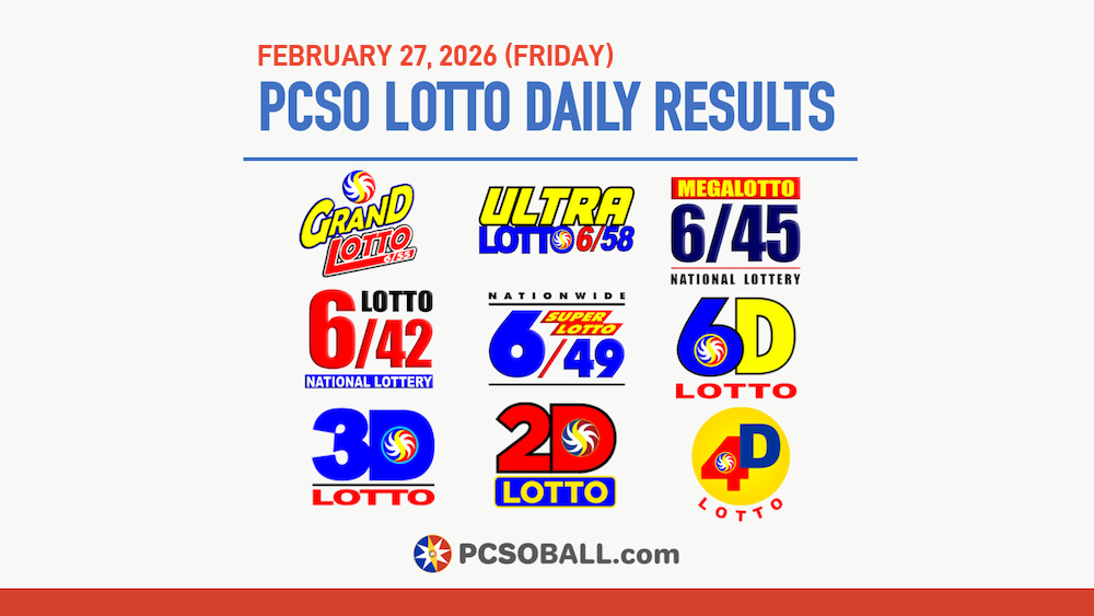 February 27, 2026 (Friday) PCSO Lotto Results - Official Philippine Charity Sweepstakes Office Draw
